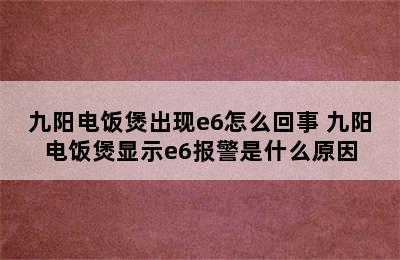 九阳电饭煲出现e6怎么回事 九阳电饭煲显示e6报警是什么原因